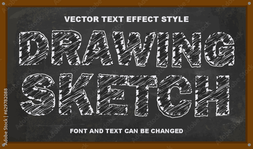 drawing sketch blackboard chalk style typography editable text effect ...