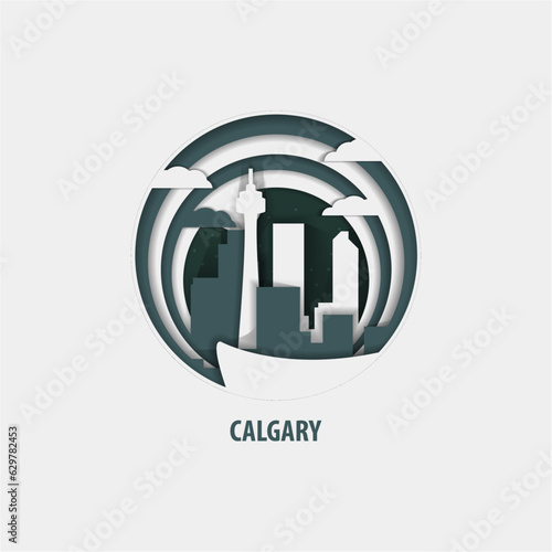 Canada Calgary creative paper cut layer craft vector illustration. Origami style city skyline travel art in depth illusion