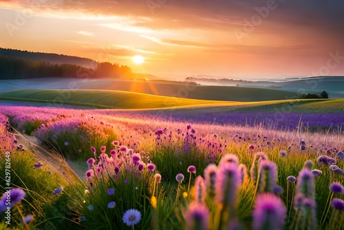 lavender field at sunset by Generated with AI technology