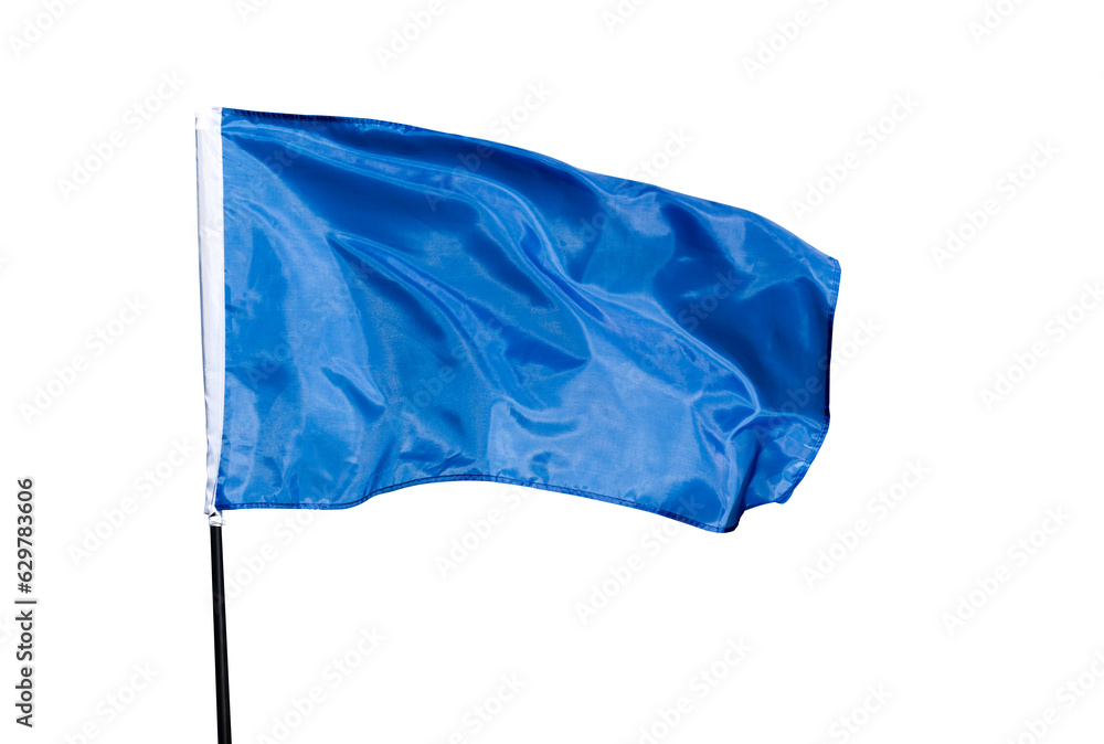 Blue flag waving against white background
