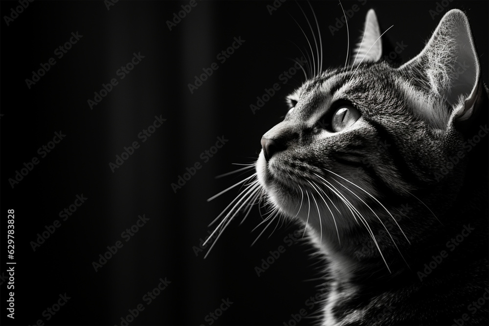 black and white picture cat - obrazy, fototapety, plakaty 