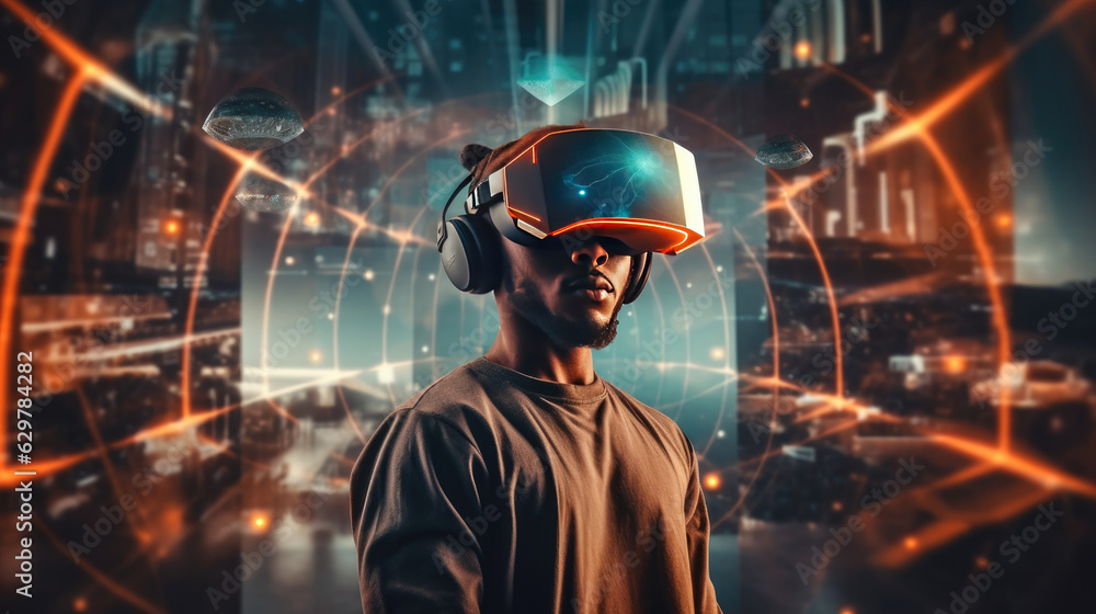 Portrait of People with Virtual Reality technology exploring the virtual experience Portrait of People with Virtual Reality technology exploring the virtual experience