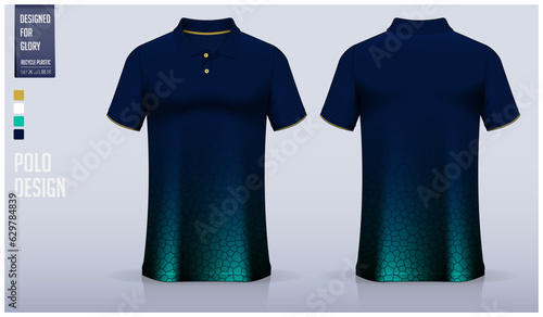 Polo shirt mockup template design for soccer jersey, football kit or sportswear. Sport uniform in front view and back view. T-shirt mockup for sport club. Fabric pattern. 