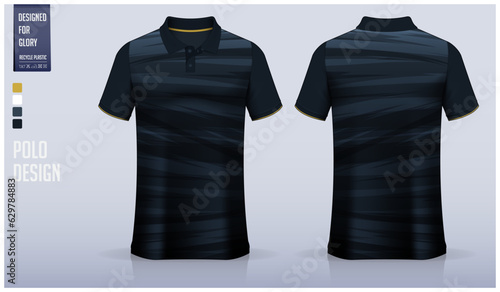 Polo shirt mockup template design for soccer jersey, football kit or sportswear. Sport uniform in front view and back view. T-shirt mockup for sport club. Fabric pattern. 