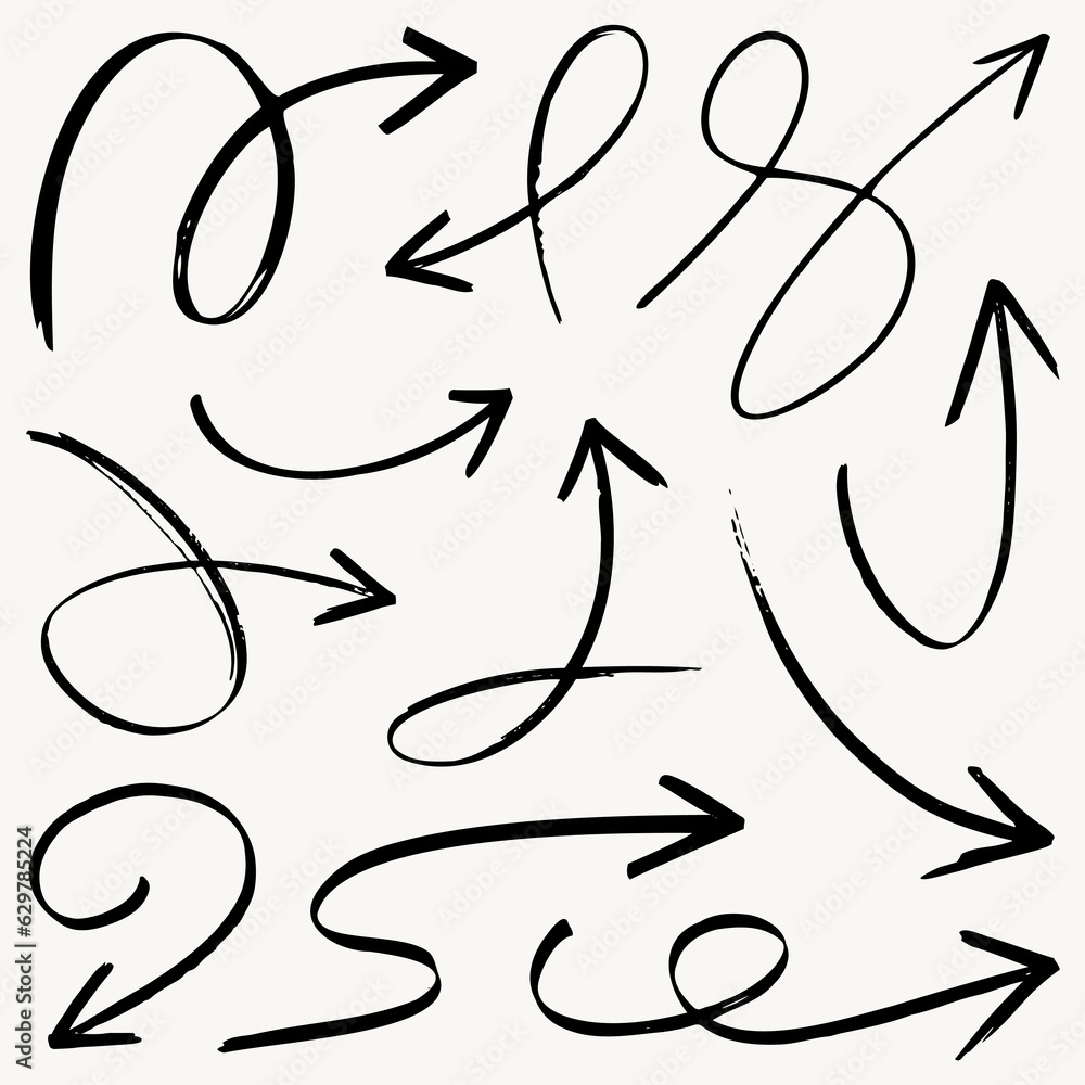 Hand drawn arrow vector icons set design for business and education