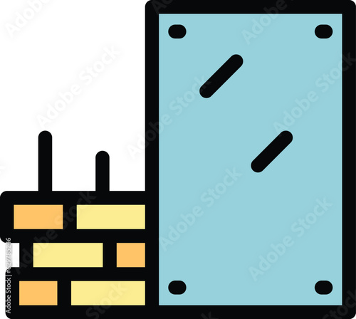 Brick drywall icon outline vector. Plaster house. Putty cement color flat