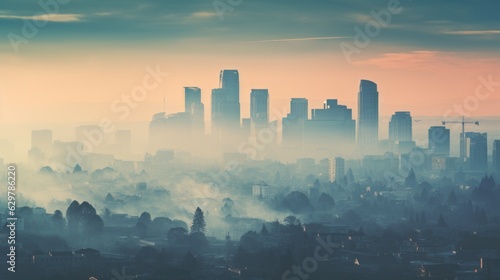 city skyline with a thick layer of smog generative ai