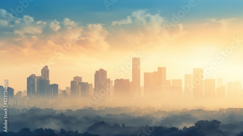 city skyline with a thick layer of smog generative ai