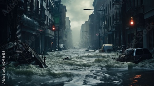 city street flooded with water generative ai