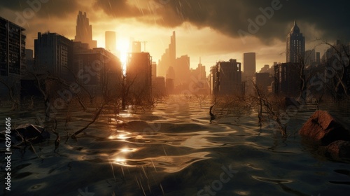 city submerged in water, generative ai