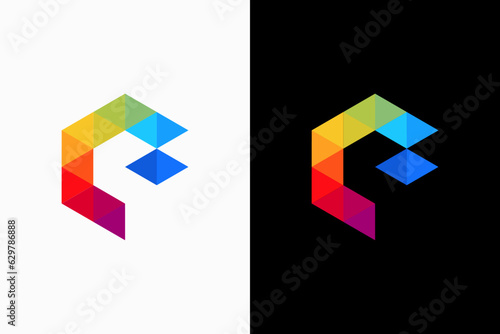 initial letter e hexagon colorfull premium logo vector template