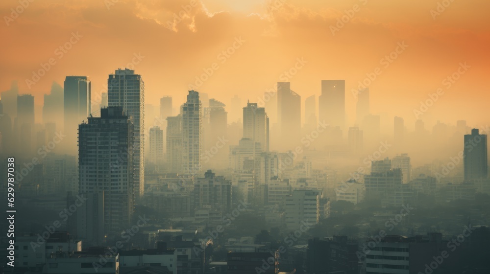 Fototapeta premium cityscape with a thick layer of smog generative ai