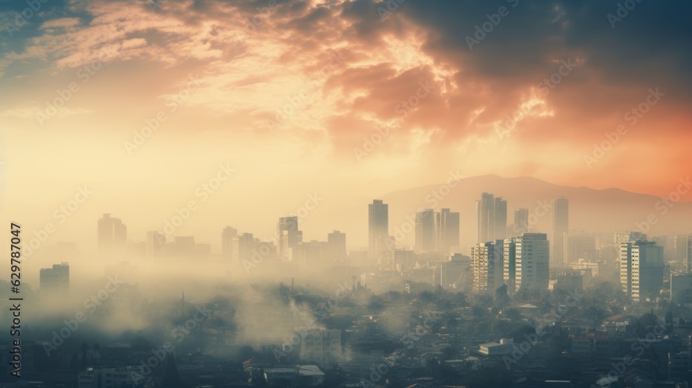 cityscape with a thick layer of smog generative ai