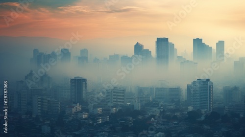 cityscape with a thick layer of smog generative ai