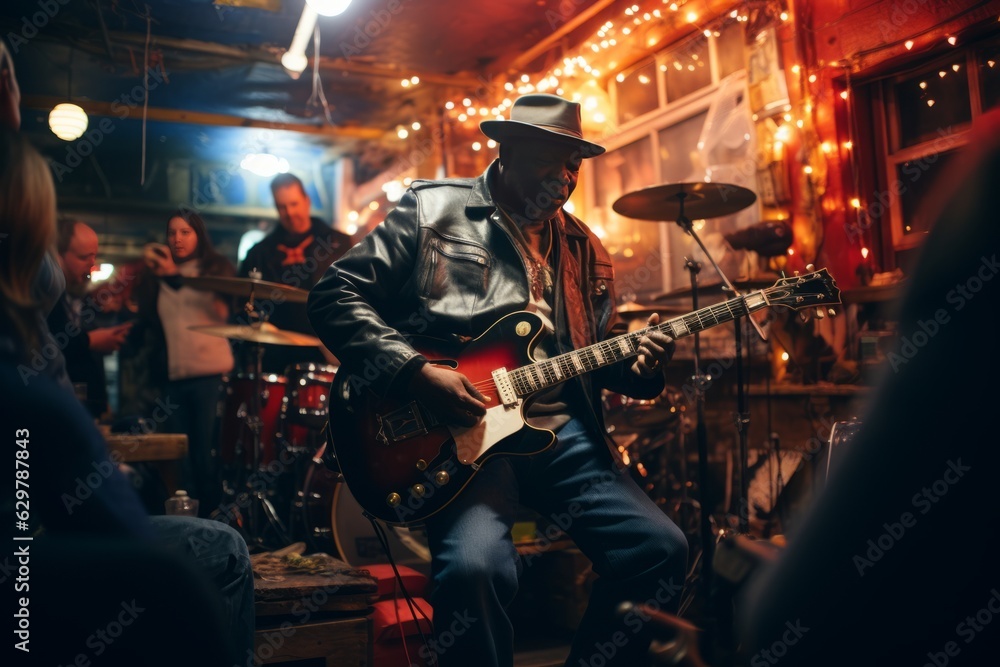 Live Band Performing At A Local Bar, Generative AI Live Band Performing At A Local Bar, Generative AI
