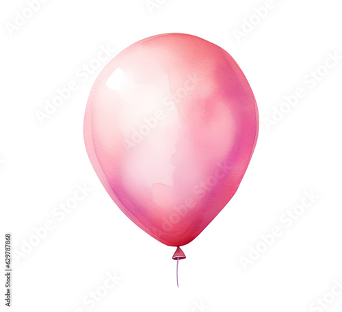 Watercolor illustration of a pink balloon isolated on transparent background