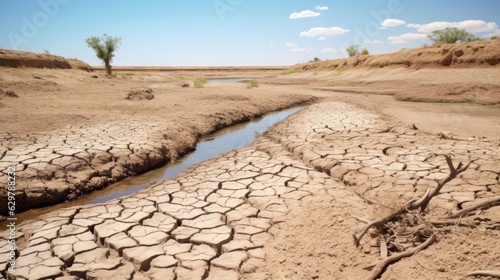 dried-up riverbed, symbolizing the impact of prolonged drought generative ai © ThisDesign