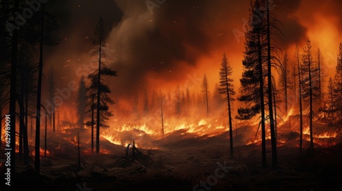 forest in the midst of a wildfire, symbolizing the destructive power of uncontrolled fires generative ai © ThisDesign