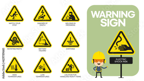 warning sign sets and characters checking signs