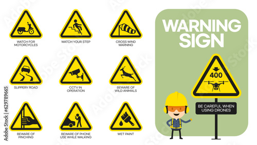 warning sign sets and characters checking signs