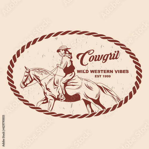 Cowgirl Wild West Vintage Logo Emblem Vector