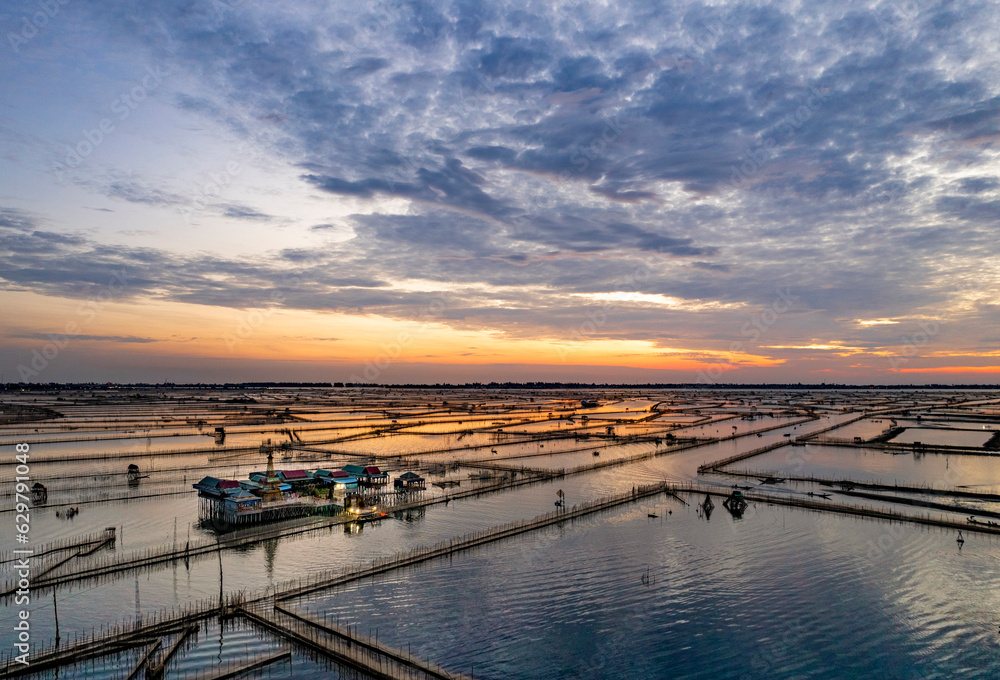 Sunrise in the Tam Giang lagoon, Hue city, Thua Thien Hue province, Vietnam.