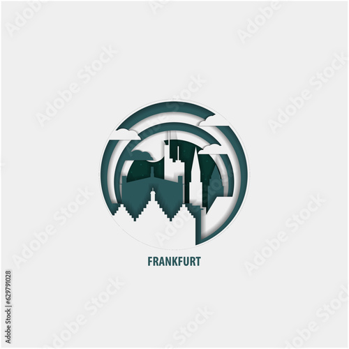 Germany Frankfurt creative paper cut layer craft  vector illustration. Origami style city skyline travel art in depth illusion