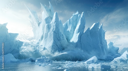 massive iceberg breaking off from a glacier, representing the effects of climate change generative ai