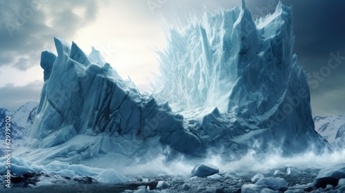 massive iceberg breaking off from a glacier, representing the effects of climate change generative ai
