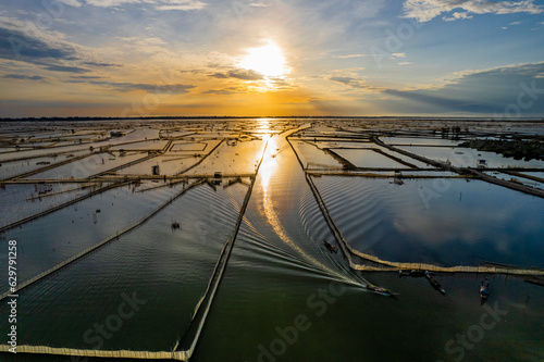 Sunrise in the Tam Giang lagoon, Hue city, Thua Thien Hue province, Vietnam. photo