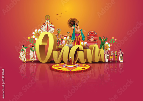 south Indian Kerala festival happy onam greetings background. editable vector illustration design