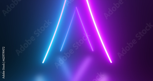 Abstract triangle tunnel neon blue and purple energy glowing from lines background