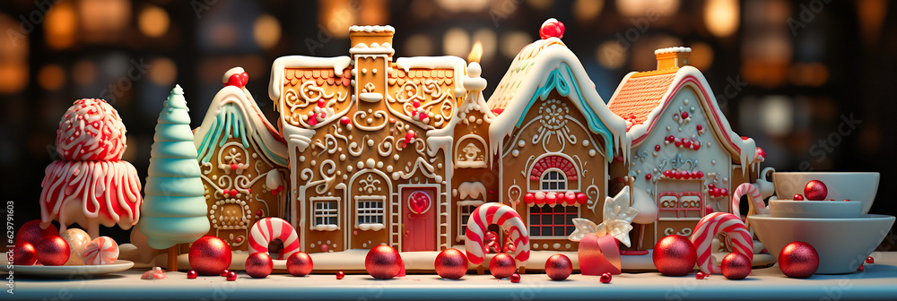 Naklejka premium A Christmas gingerbread house. AI generativ.