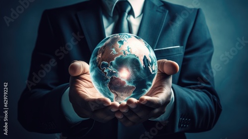 person holding a globe  representing global business  international relations generative ai