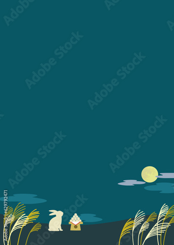 月とすすきのお月見イラスト背景素材