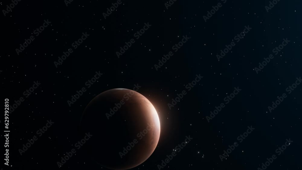 3D Animation of the planet Mars as the camera tilts up to show a distant star glowing in space 3D Animation of the planet Mars as the camera tilts up to show a distant star glowing in space