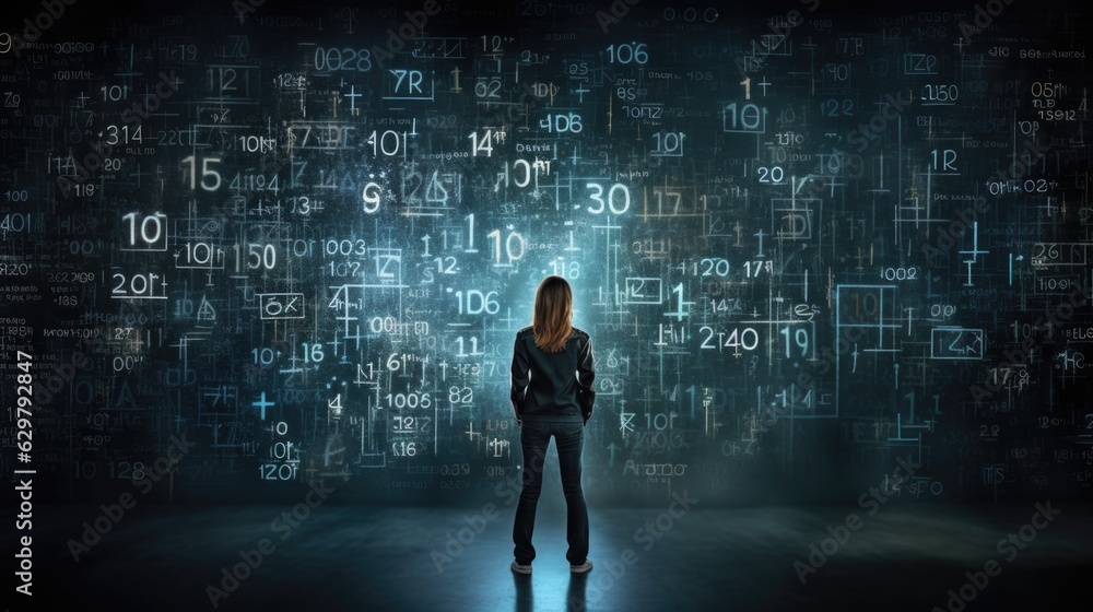 person standing in front of a chalkboard filled with equations, symbolizing the concept of learning and education. generative ai person standing in front of a chalkboard filled with equations, symbolizing the concept of learning and education. generative ai