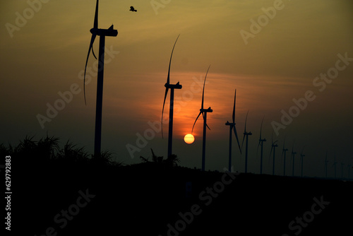Sunrise at Mannar Thumbapawani windmills Sri Lanka.