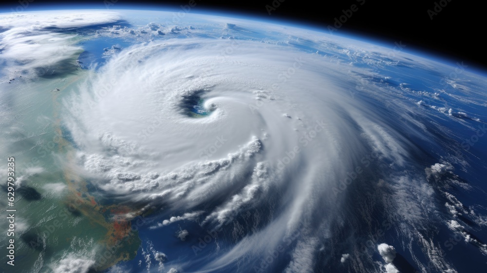 powerful cyclone seen from space, symbolizing the destructive potential of extreme weather events generative ai
