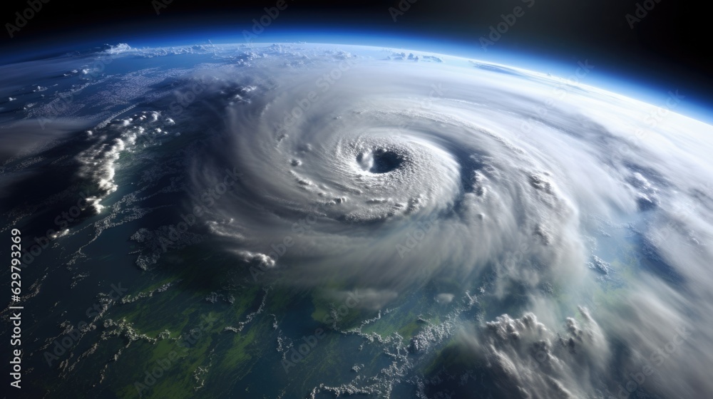 powerful cyclone seen from space, symbolizing the destructive potential of extreme weather events generative ai