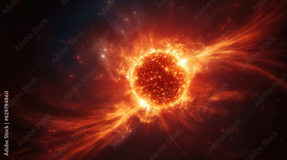 solar flare, illustrating the power and unpredictability of space weather. generative ai solar flare, illustrating the power and unpredictability of space weather. generative ai