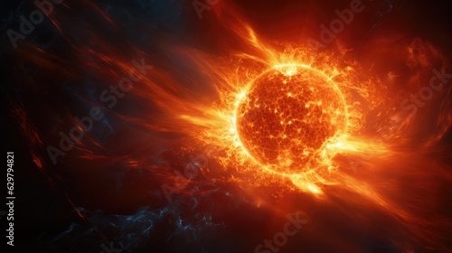 solar flare, illustrating the power and unpredictability of space weather. generative ai