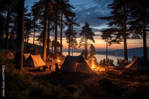 Campsite At Dusk With Soft Lighting  Generative AI