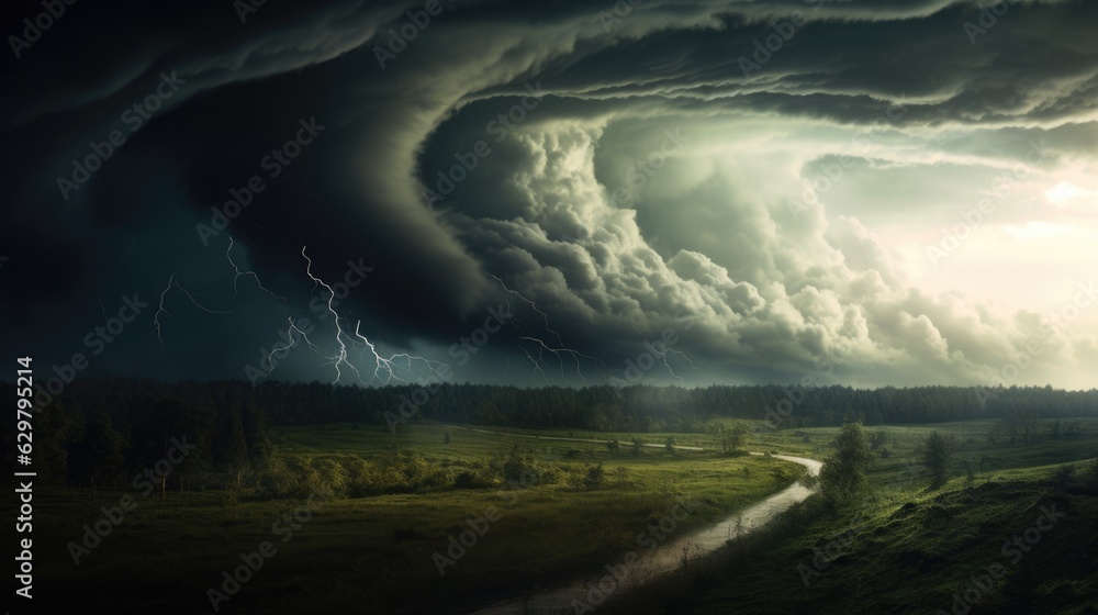tornado in the distance, with a dark, stormy sky overhead, illustrating the threat of severe weather generative ai tornado in the distance, with a dark, stormy sky overhead, illustrating the threat of severe weather generative ai