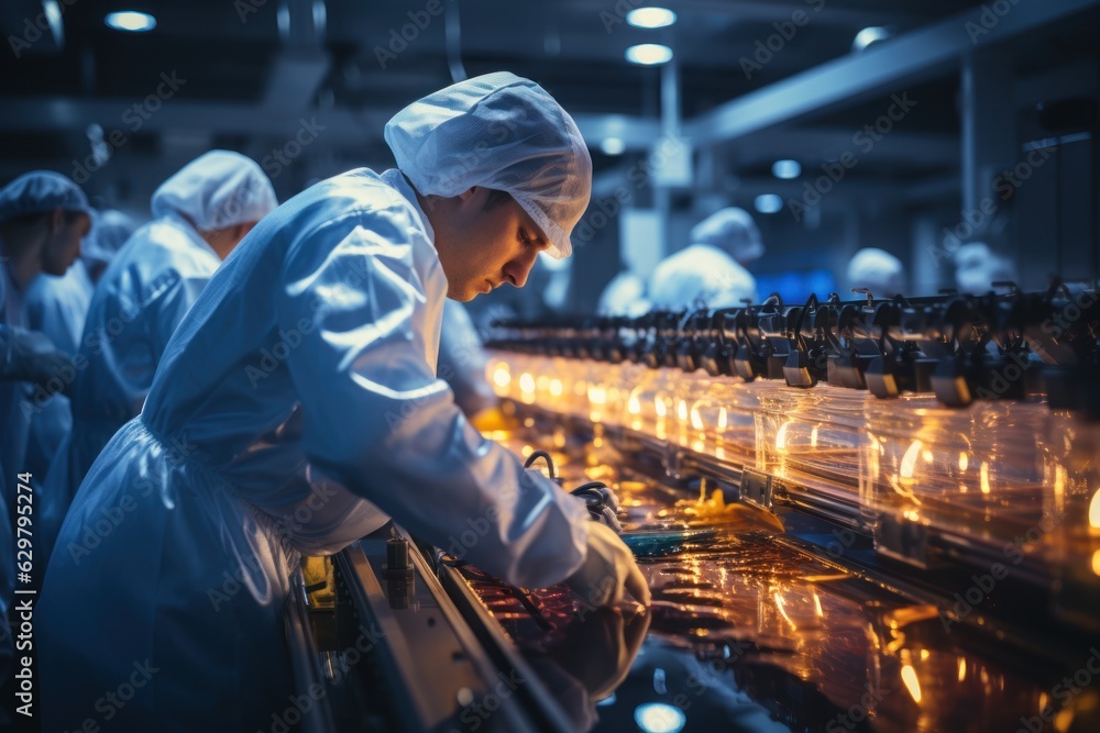 Food packing factory workers are working. Food packing factory workers are working.