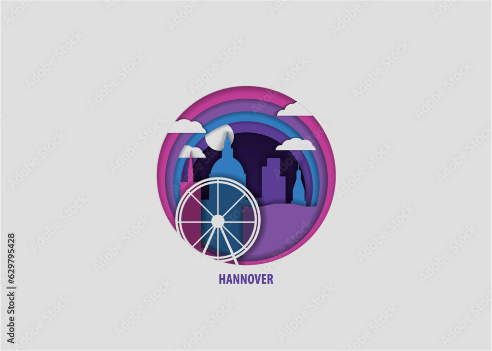 Germany Hannover creative paper cut layer craft vector illustration. Origami style city skyline travel art in depth illusion Germany Hannover creative paper cut layer craft vector illustration. Origami style city skyline travel art in depth illusion
