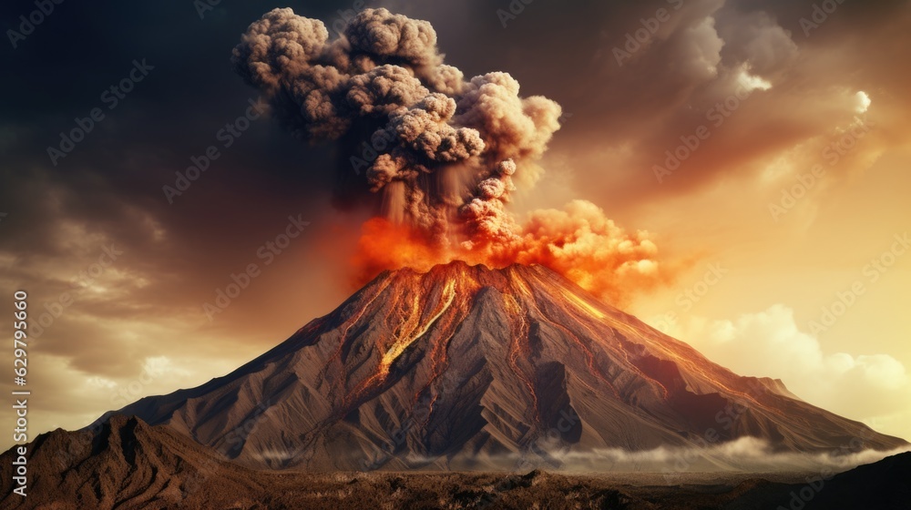 volcanic eruption with lava flowing down the mountainside, illustrating the raw power of nature generative ai