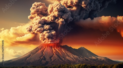 volcanic eruption with lava flowing down the mountainside, illustrating the raw power of nature generative ai © ThisDesign