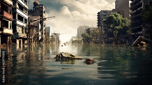 city submerged in water  illustrating the aftermath of a devastating flood generative ai