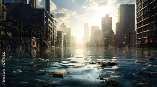city submerged in water, illustrating the aftermath of a devastating flood generative ai